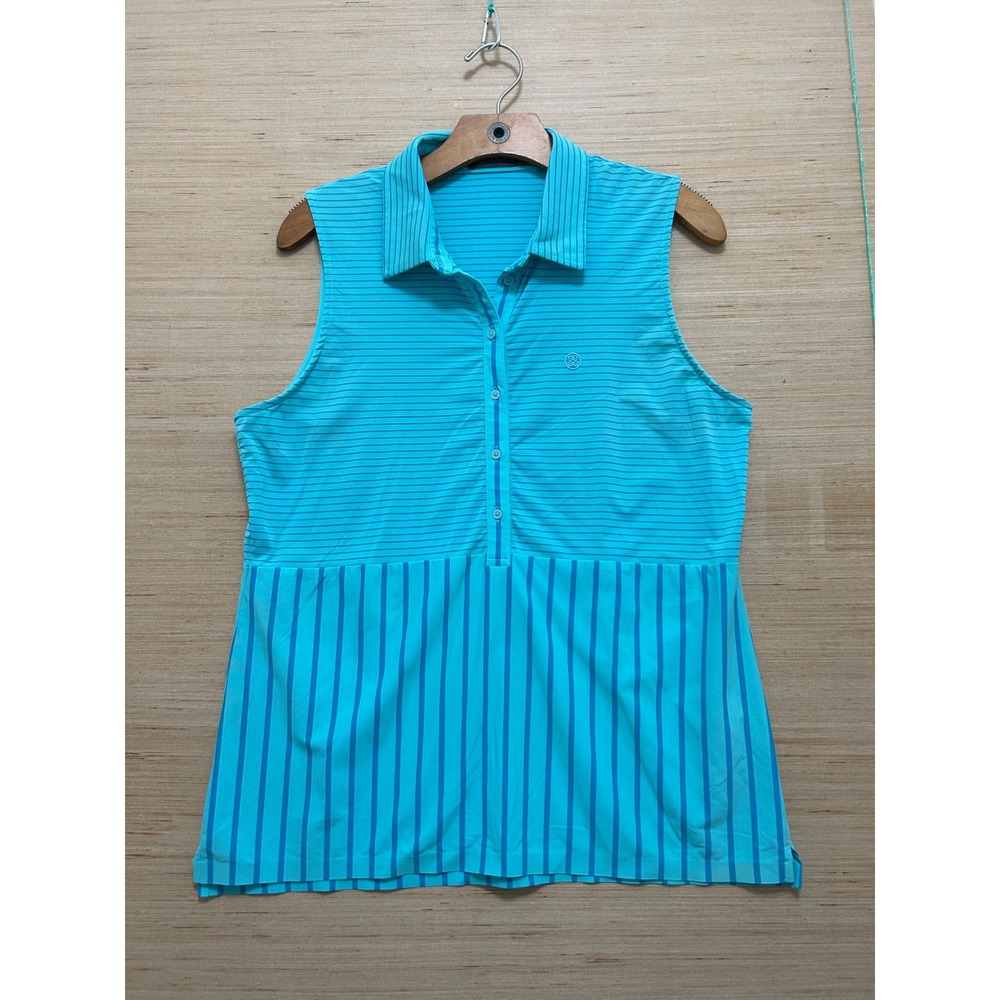 G/FORE Womens Sleeveless Striped Golf Polo Shirt Blue Size Large